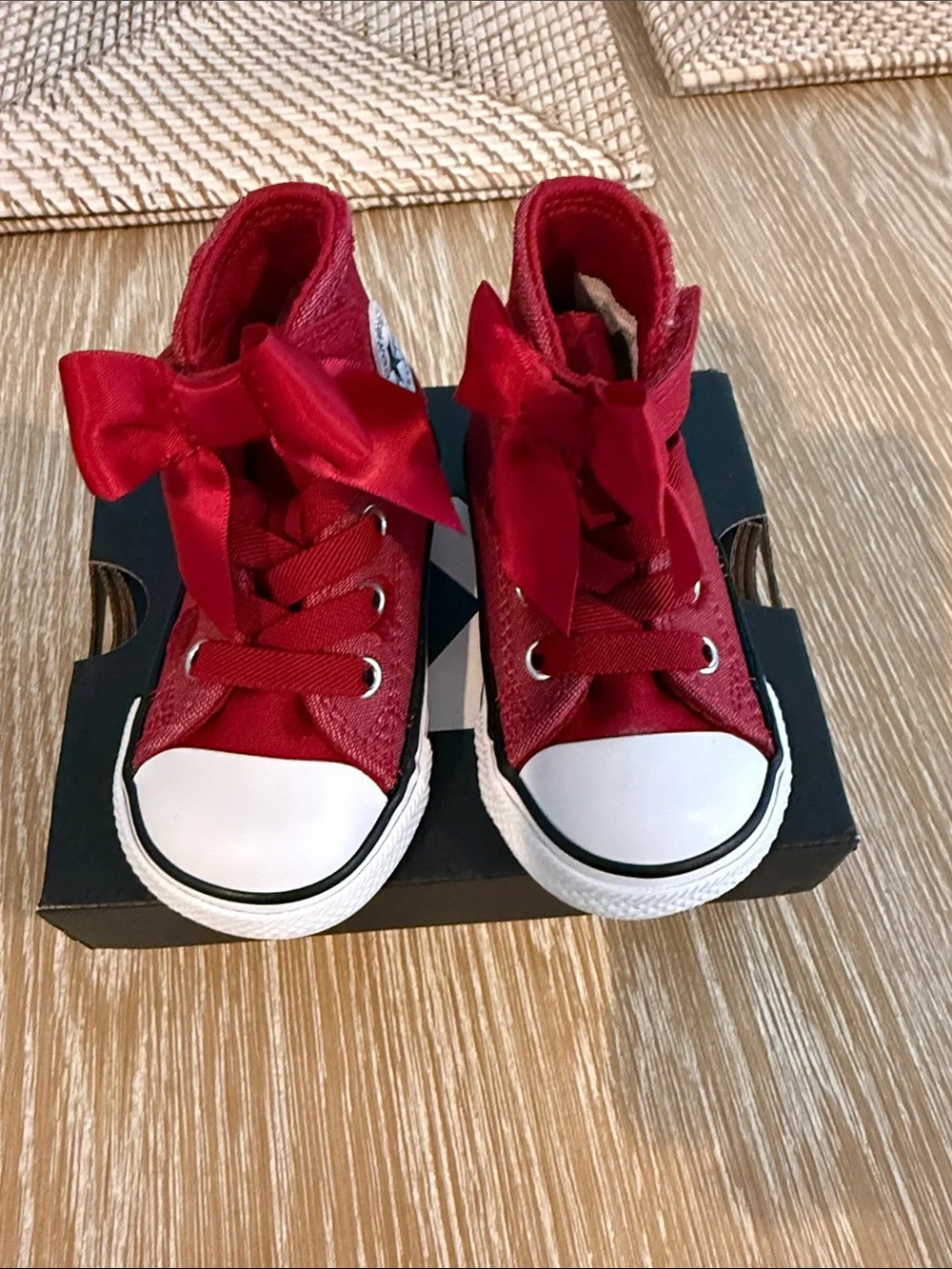 Converse Kids Red High-Top Sneakers with Satin Bow Laces